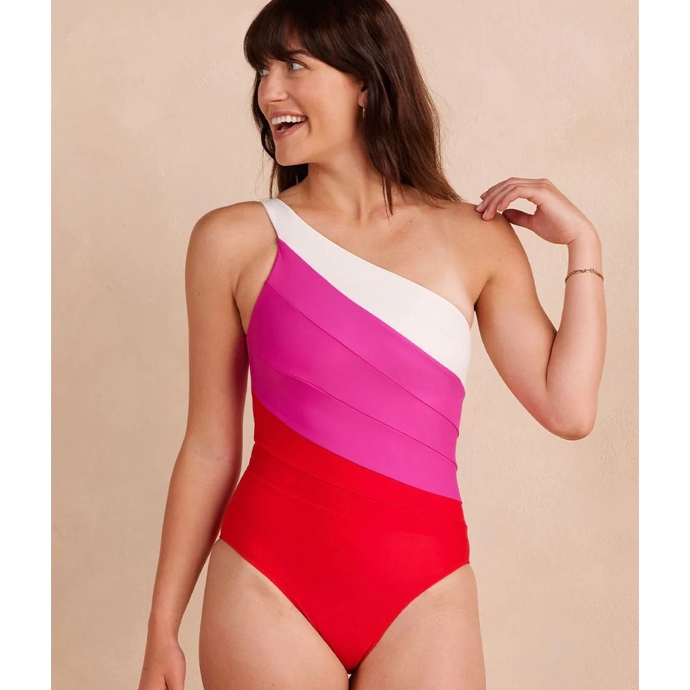 Summersalt One-Piece Swimsuit Sidestroke One Shoulder Size 4 Pink Red White